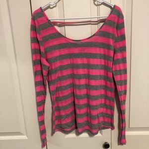 Neon pink and gray stripe long sleeved top